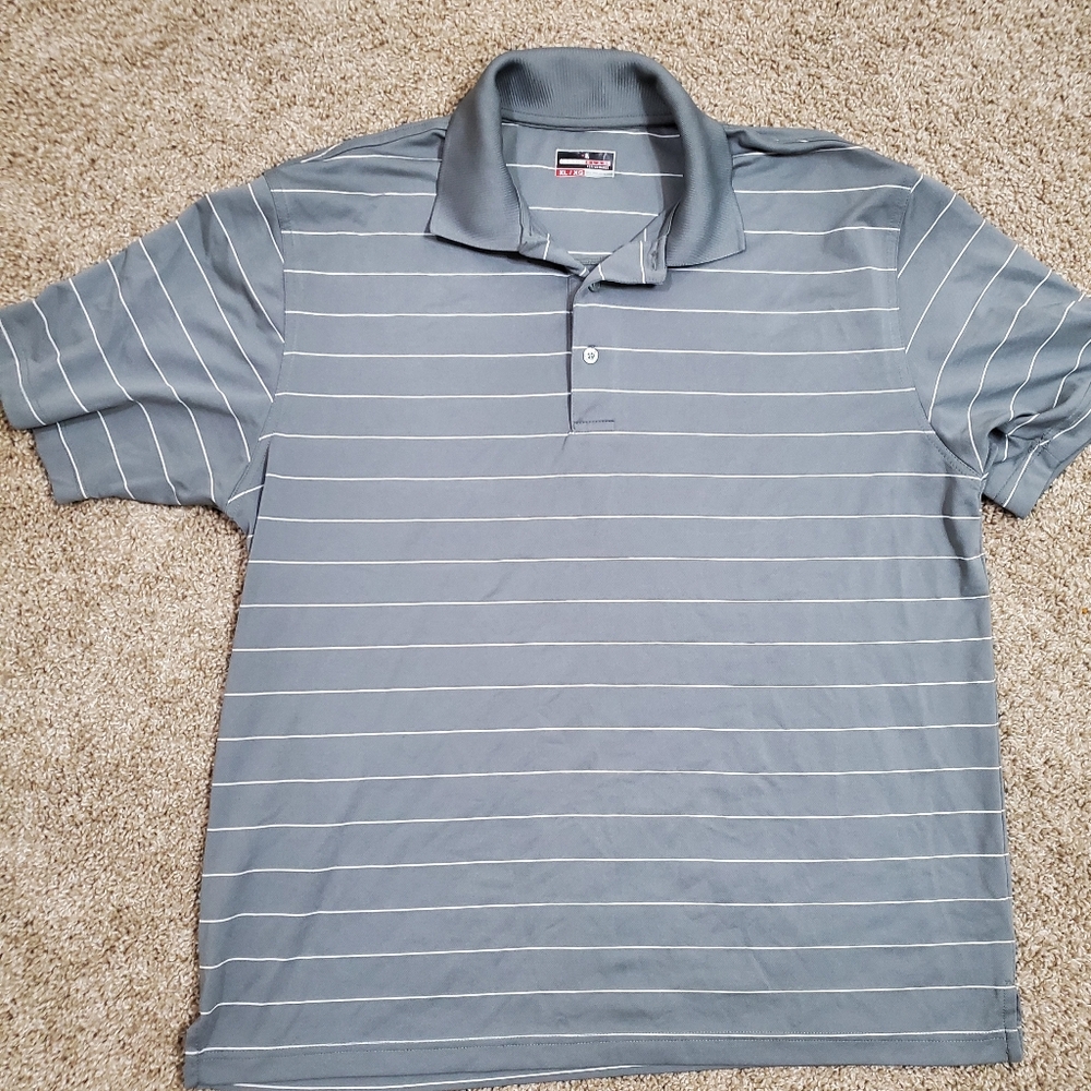 Grans Slam Performance Gray White Stiped Coller Short Sleeve Golf Polo Shirt XL